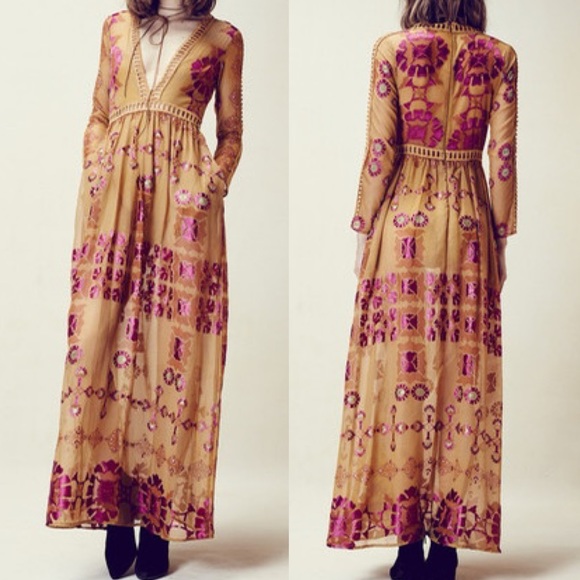 For Love and Lemons Barcelona Maxi Dress Old Gold - Picture 6 of 11